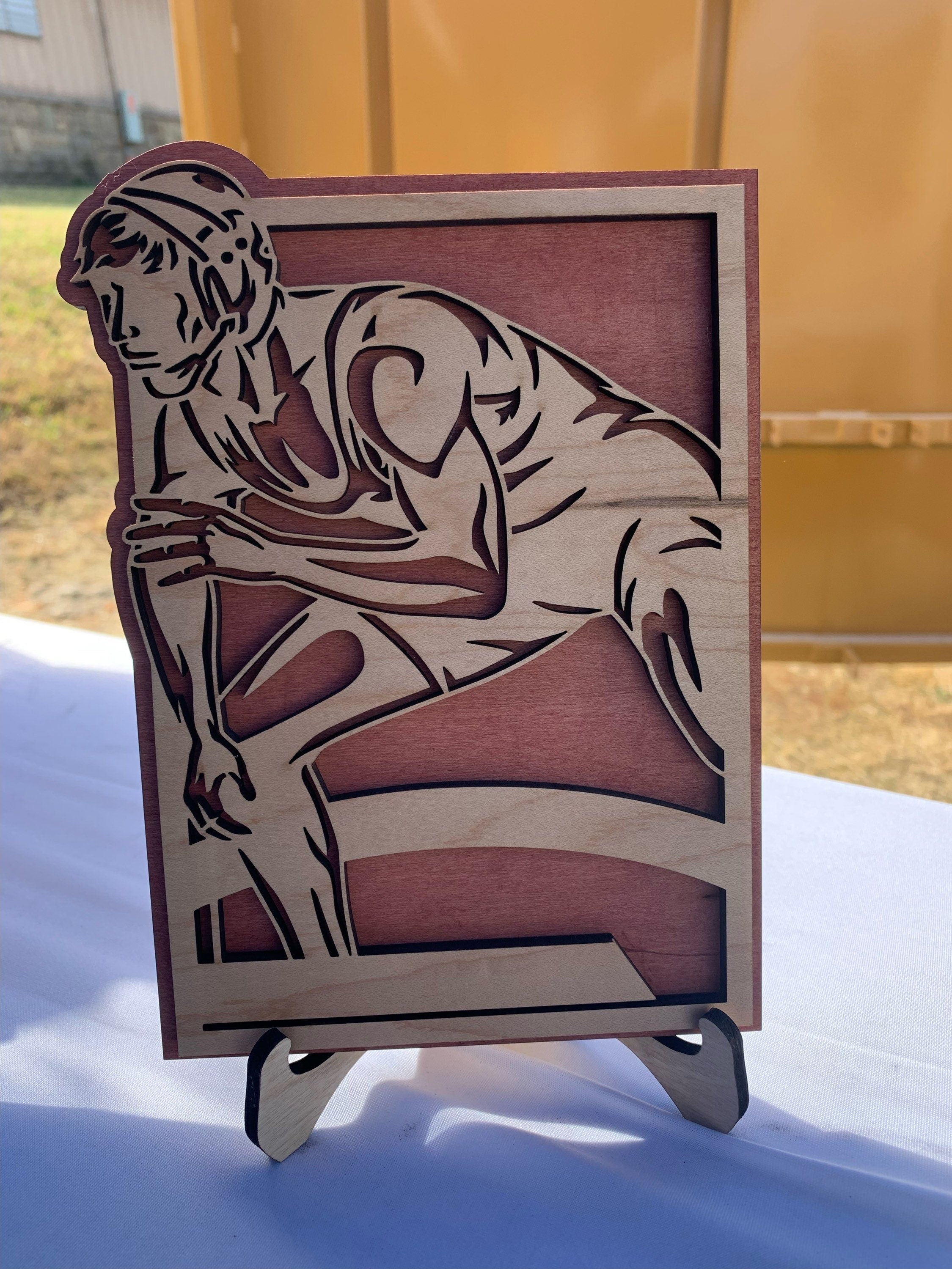 Football player customized with your name and # with easel stand