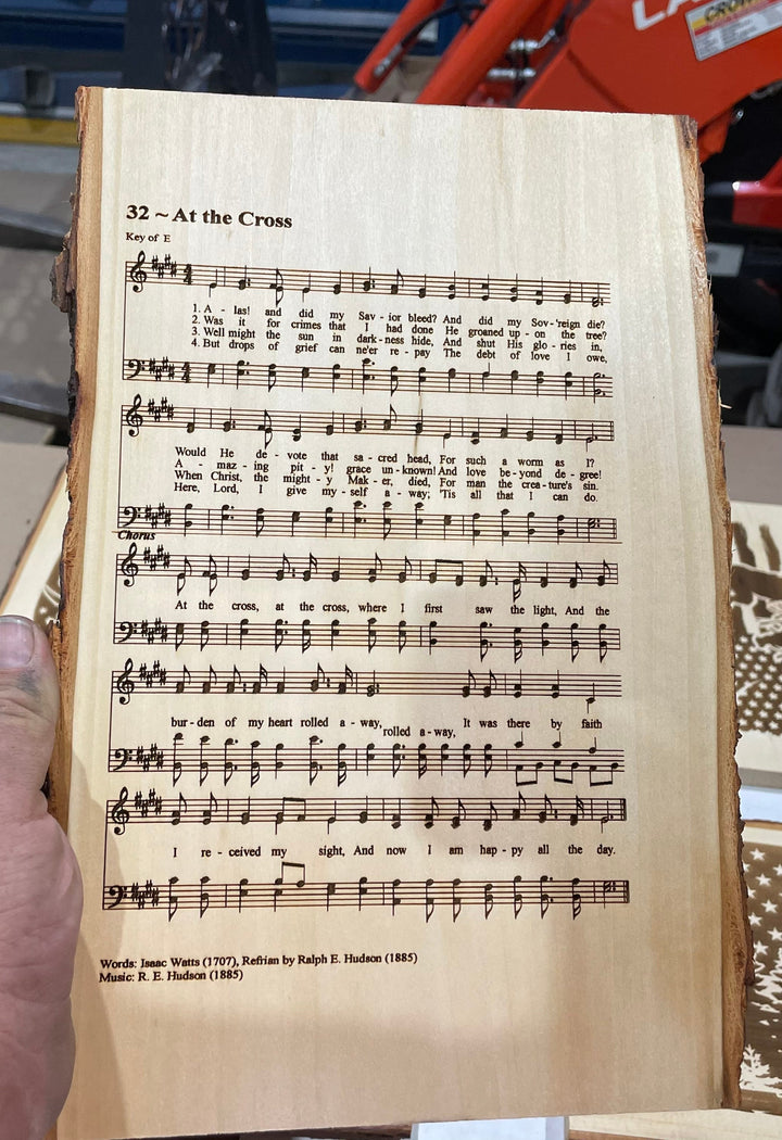 Lazer engraved wooden live edge board with your favorite hymn engraved