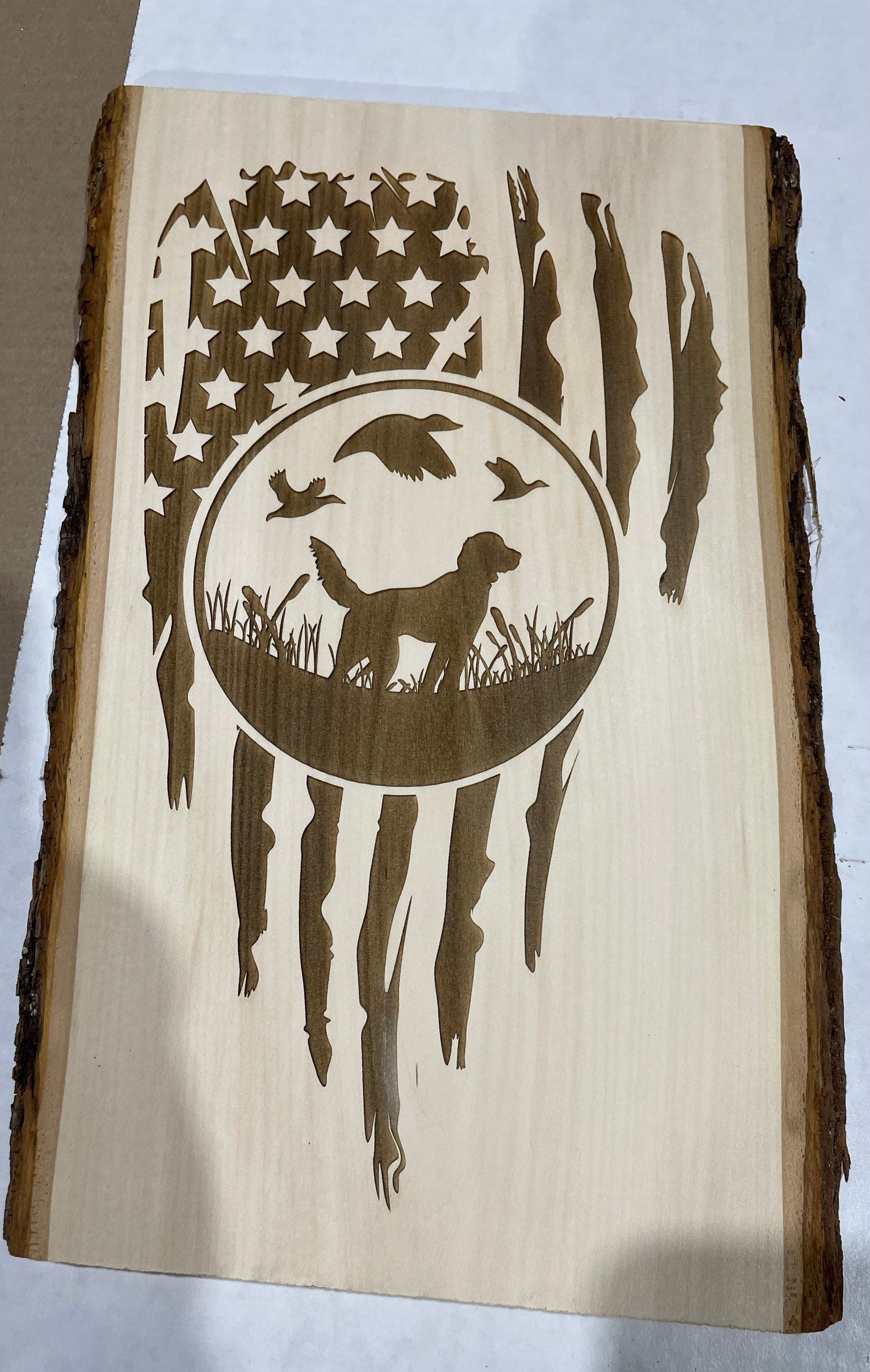 Lazer engraved wooden live edge board with your favorite design engraved