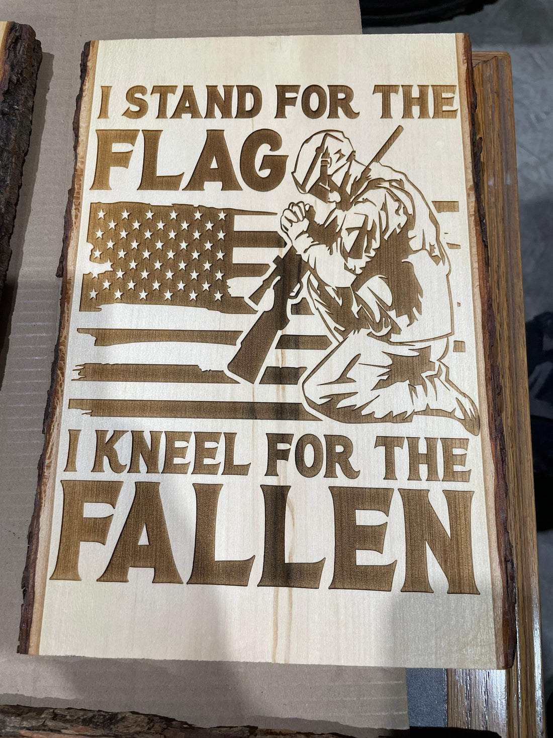 Lazer engraved wooden live edge board with your favorite design engraved