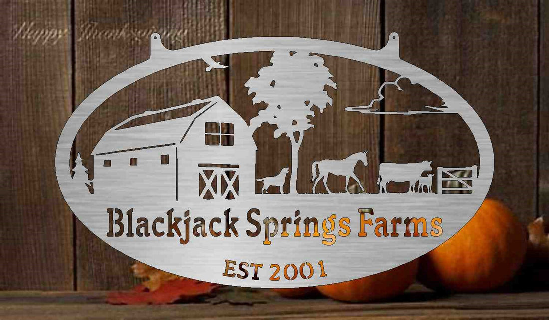 farm scene with barn horse cows calf customized with your name 3' wide 10ga heavy steel