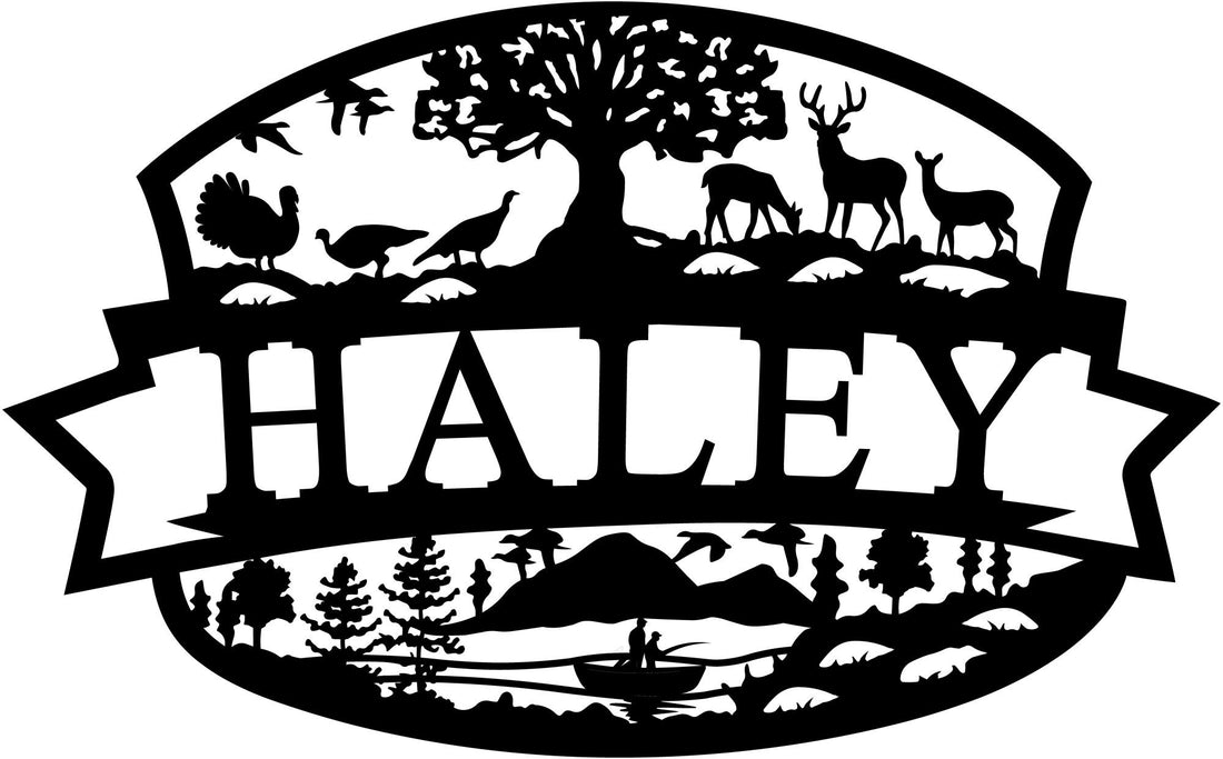 hunting scene customized with your name 3' wide 10ga steel 30595