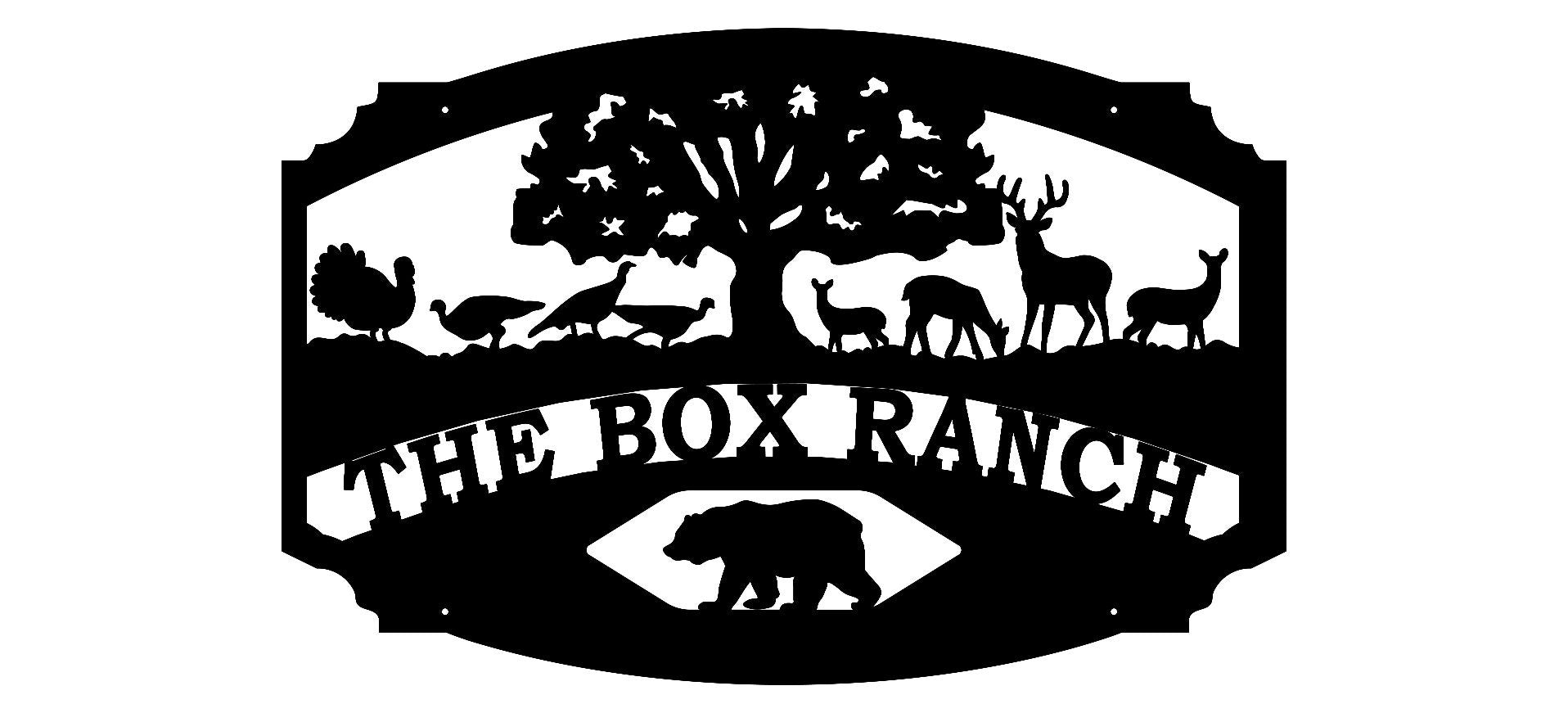 custom Metal Sign with tree, deer, turkey and scene customized with your name