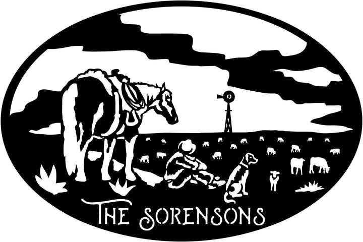 HORSE FARM scene customized with your name 3ft Metal Sign 10ga heavy steel 15100