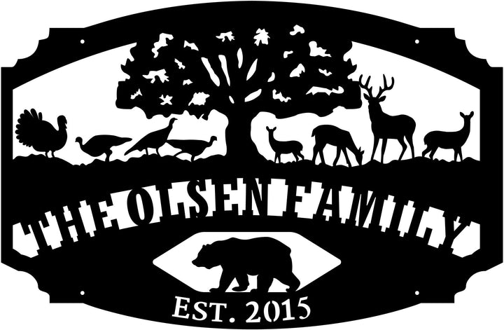 Metal Sign with hunting scene customized with your name 36” wide gate sign, Entry sign, welcome sign