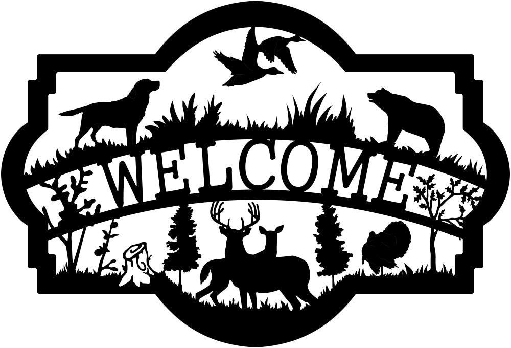 3ft Metal Sign welcome or personalized with hunting scene with bear - suttons custom