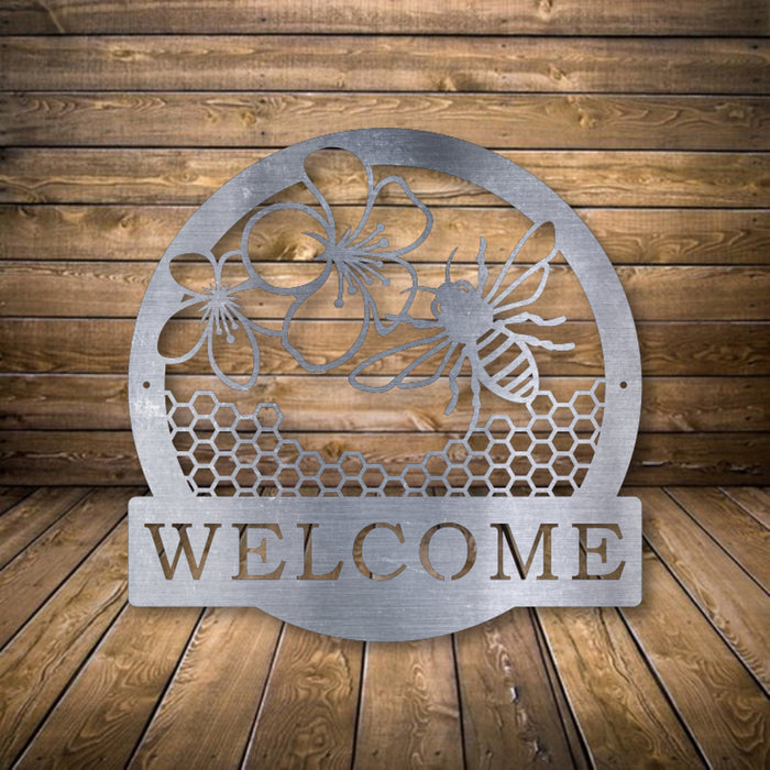 Bee Welcome Sign,Metal Art and Home Decor,Beekeeper Gifts,Bee Farm Sign,Honey Farm Sign,Bee Decor,Honeybees Personalized