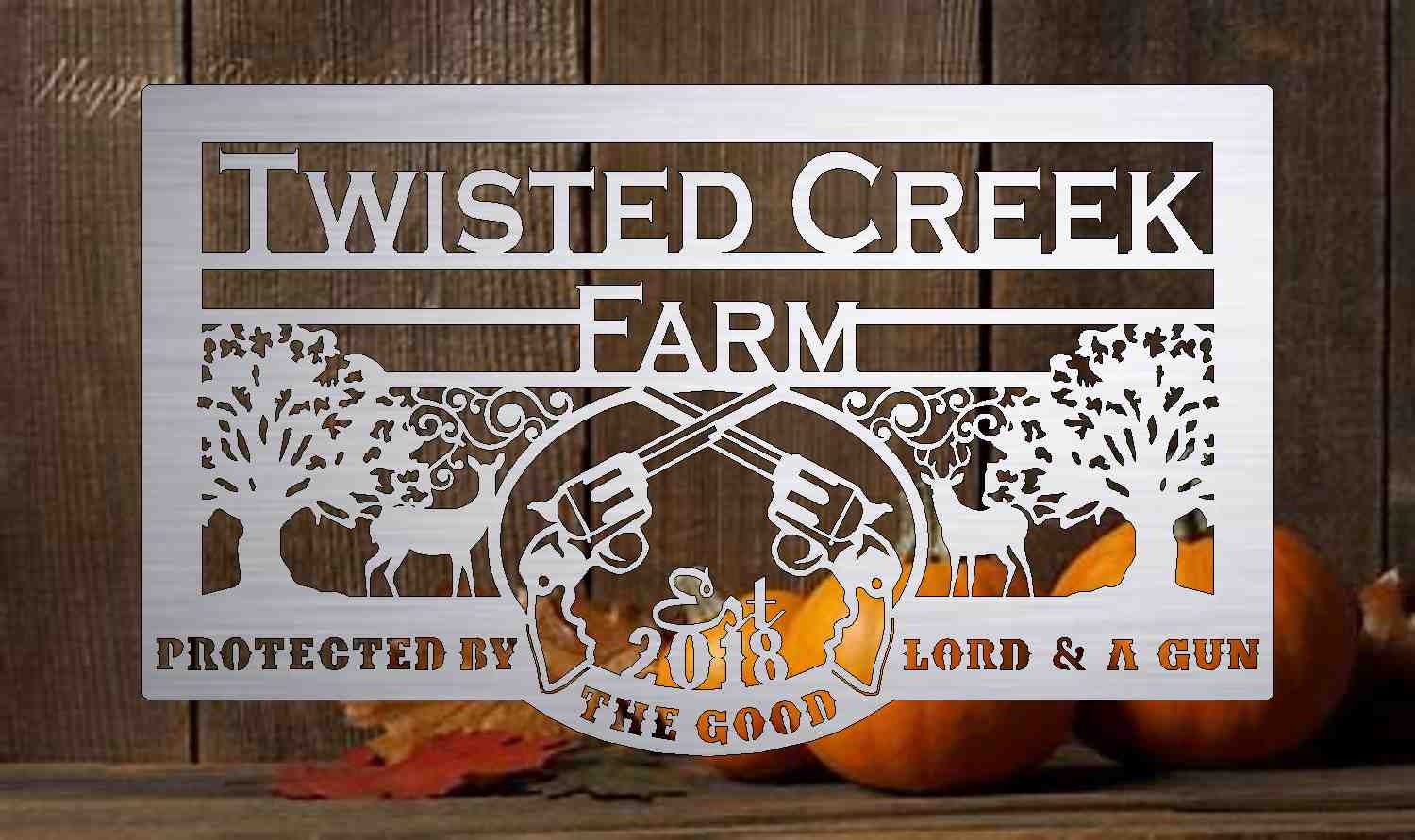 3ft Metal Sign with deer and guns  customized with your name