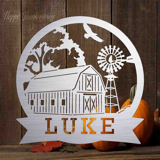 3ft Metal Sign with farm scene windmill  customized with your name - suttons custom