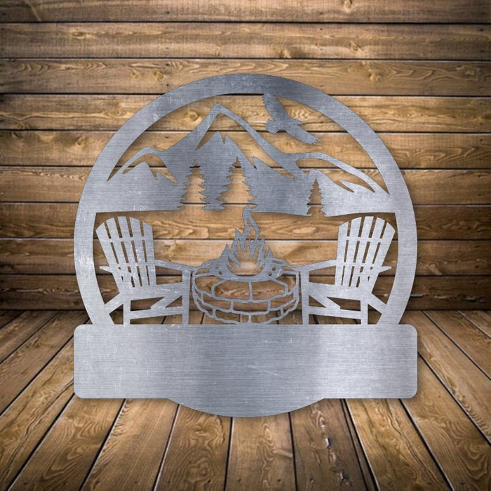 Stone Firepit Camping Monogram Sign,Personalized Metal Sign,Home Decor,Monogram Gifts,Patio Decor,Camping Art,Door Monogram,