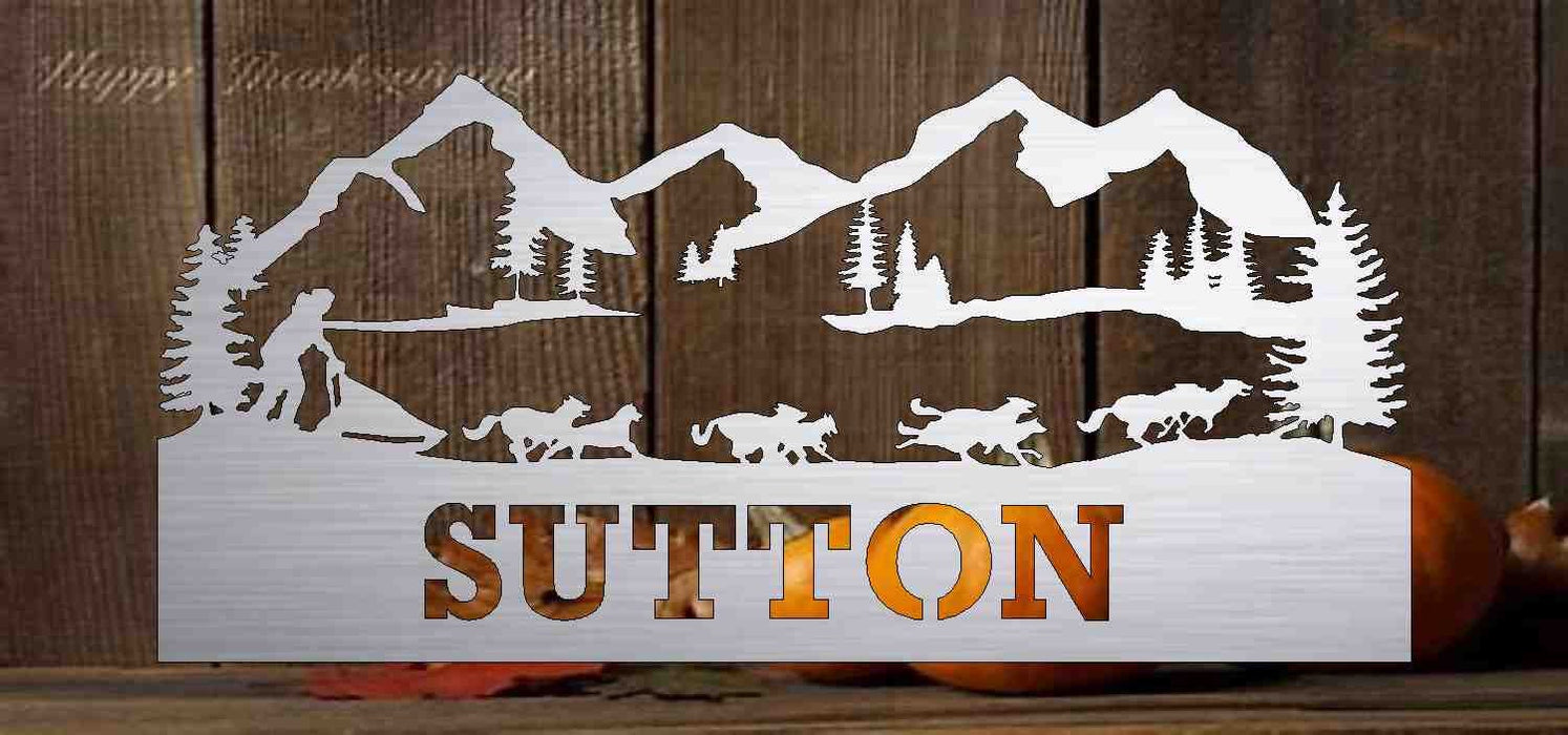 3ft Metal Sign with DOG SLED  customized with your name