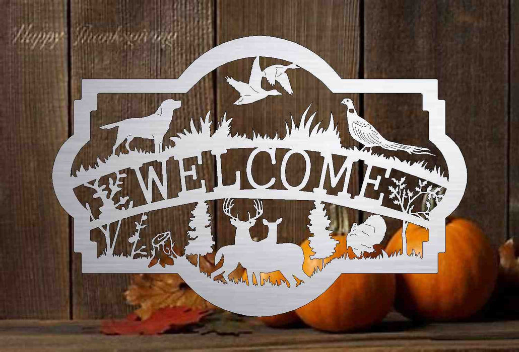 3ft Metal Sign welcome or personalized with hunting scene 32012