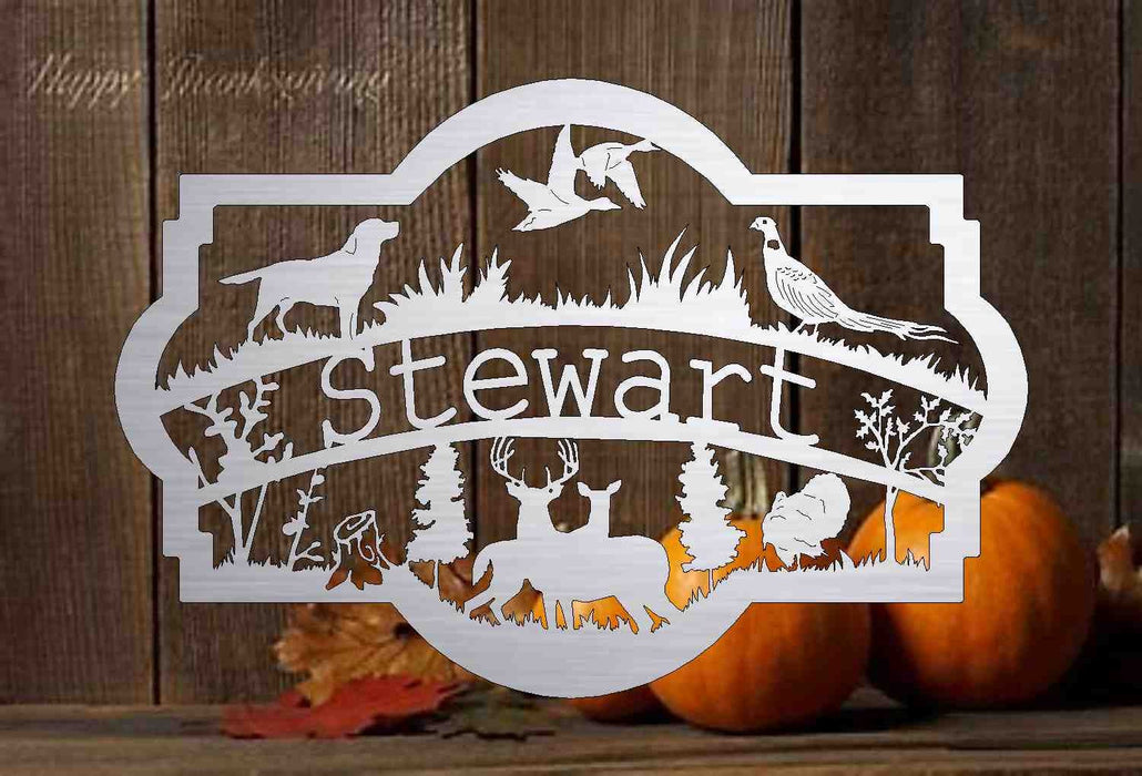 3ft Metal Sign welcome or personalized with hunting scene 32012