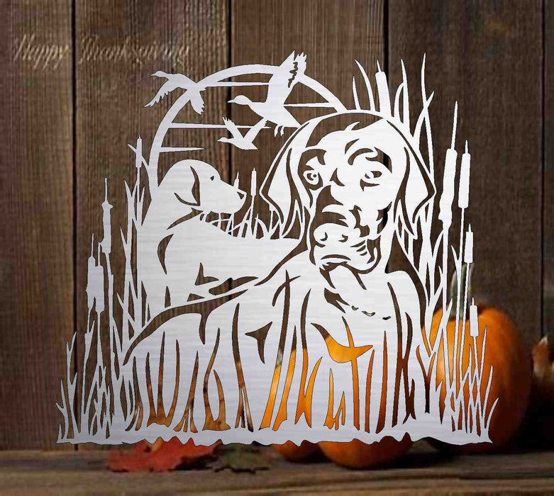 Labs duck hunting metal house sign 11081