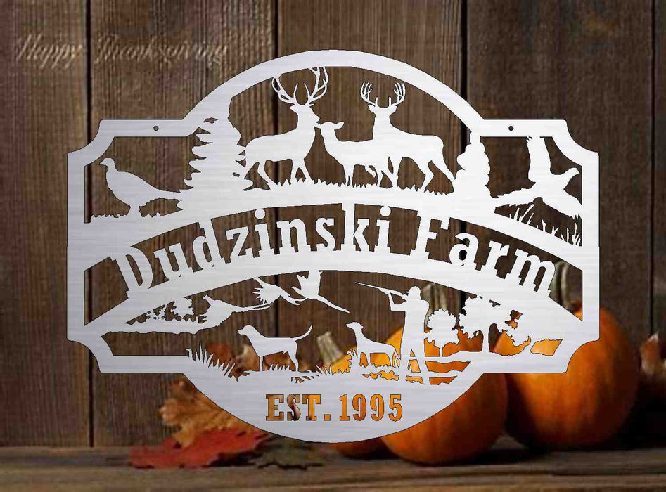 3ft Metal Sign with hunting scene  customized with your name