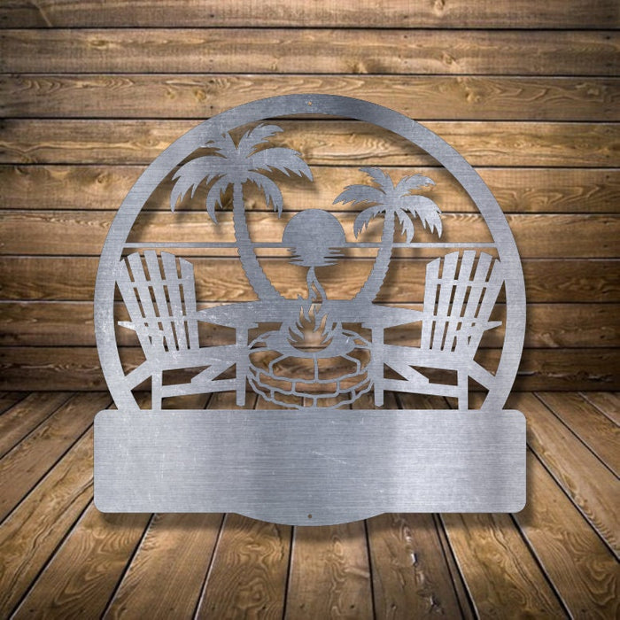 Beach Camping Monogram Sign - Personalized Metal Sign -  Home Decor - Monogram Gifts - Patio Decor - beach Art , Door Monogram,