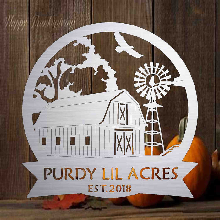 3ft Metal Sign with farm scene windmill  customized with your name - suttons custom