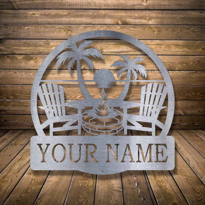 Beach Camping Monogram Sign - Personalized Metal Sign -  Home Decor - Monogram Gifts - Patio Decor - beach Art , Door Monogram,