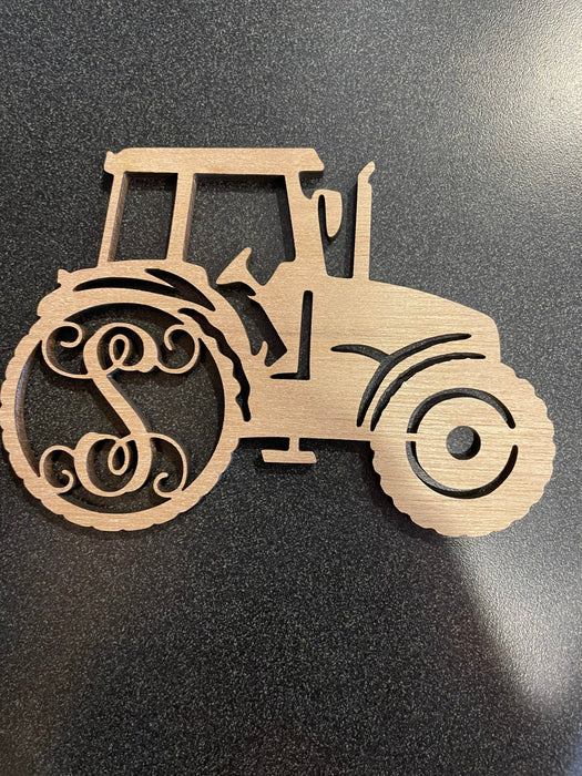 Monogram tractor Christmas ornament customized with your letter