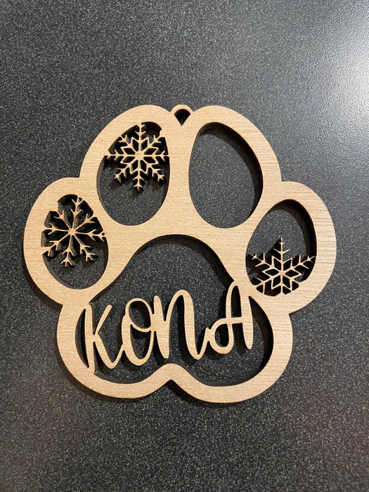 Dog paw Christmas ornament customized with your dogs name