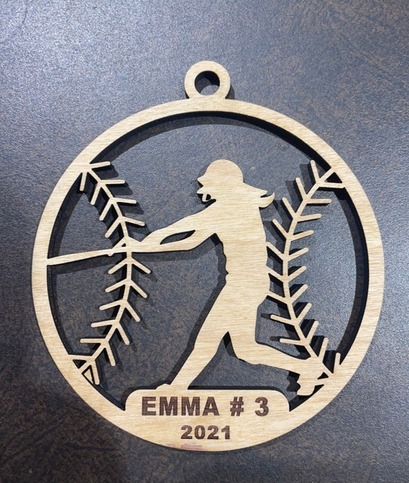 Softball player Christmas ornament customized with your name and #