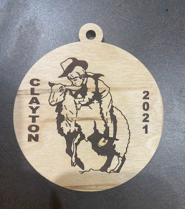 Mutton busting  Christmas ornament customized with your name and #