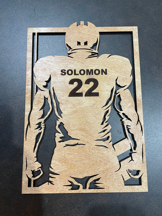 Football player  customized with your name and # with easel stand