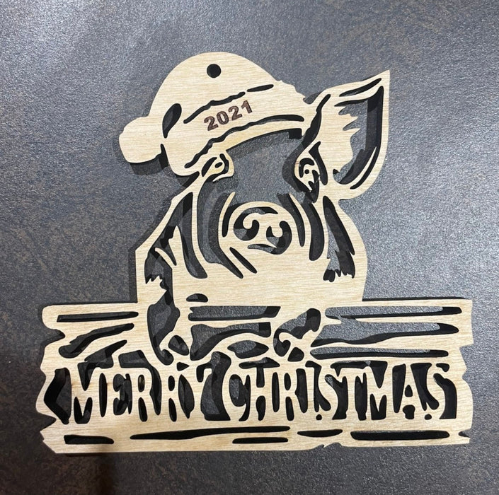 Pig with Santa hat  Christmas ornament customized with the year on it