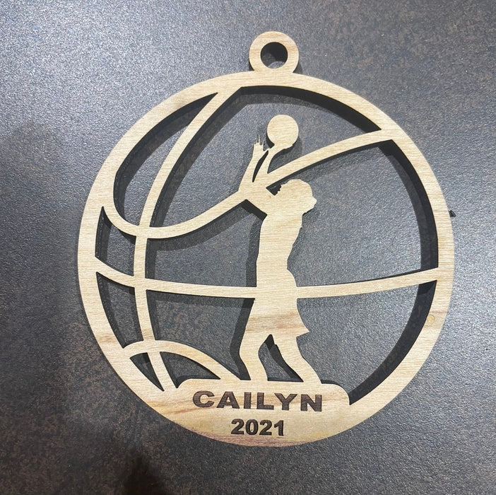 Basketball player Christmas ornament customized with your name and #